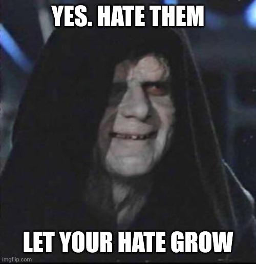 Sidious Error Meme | YES. HATE THEM LET YOUR HATE GROW | image tagged in memes,sidious error | made w/ Imgflip meme maker