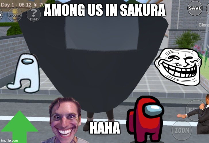Among us in sakura school simulator | AMONG US IN SAKURA; HAHA | image tagged in sakura school sim | made w/ Imgflip meme maker