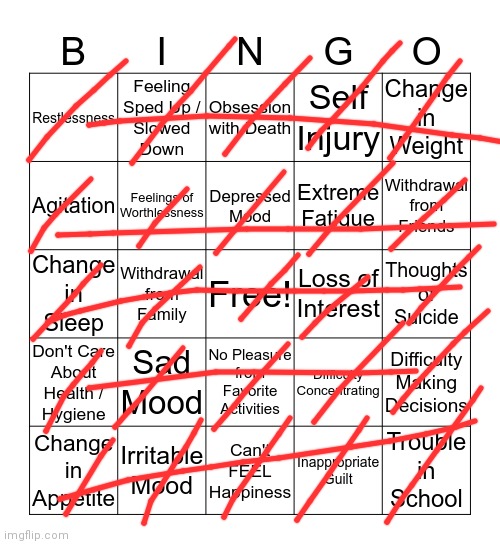 Im pretty sure this is bad | image tagged in depression bingo 1 | made w/ Imgflip meme maker