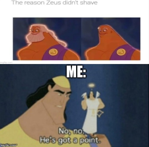 He's got a point | ME: | image tagged in no no hes got a point,zeus,cursed,the reason zeus didn't shave | made w/ Imgflip meme maker
