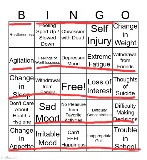 <3 u ⭐ | image tagged in depression bingo 1 | made w/ Imgflip meme maker