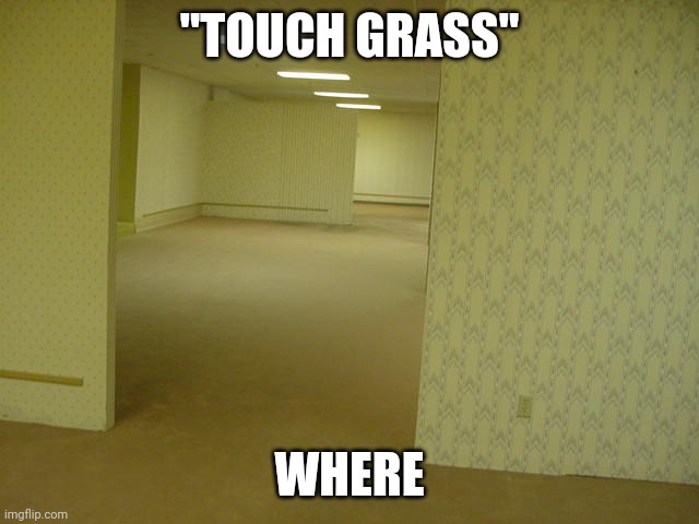No grass here | "TOUCH GRASS"; WHERE | image tagged in the backrooms | made w/ Imgflip meme maker