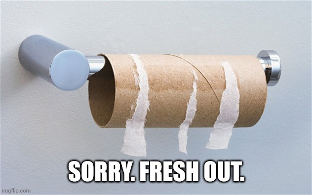 Empty toilet paper roll | SORRY. FRESH OUT. | image tagged in empty toilet paper roll | made w/ Imgflip meme maker