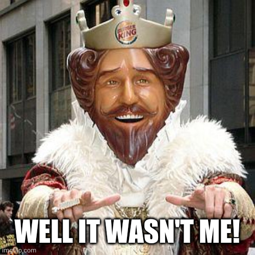 burger king | WELL IT WASN'T ME! | image tagged in burger king | made w/ Imgflip meme maker