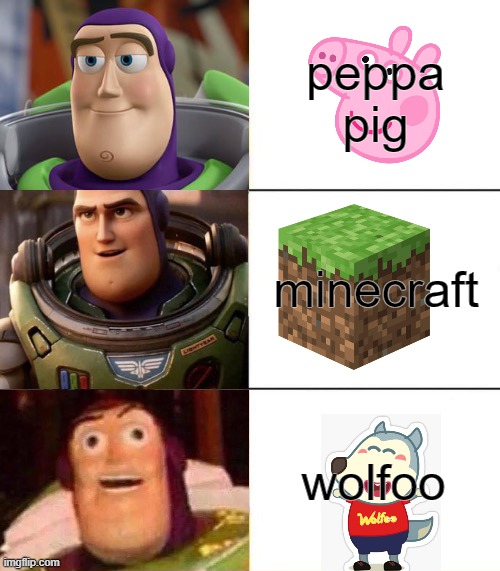 stop watching wolfoo | peppa pig; minecraft; wolfoo | image tagged in better best blurst lightyear edition,anti-wolfoo | made w/ Imgflip meme maker