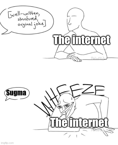 *ItsDaMan28.exe has crashed* |  The internet; Sugma; The internet | image tagged in wheeze,deez nuts,wheezing intensifies,oh wow are you actually reading these tags,stop reading the tags | made w/ Imgflip meme maker