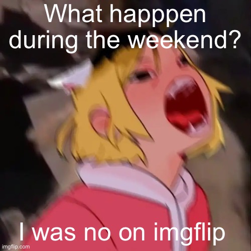 Le skrem | What happpen during the weekend? I was no on imgflip | image tagged in le skrem | made w/ Imgflip meme maker