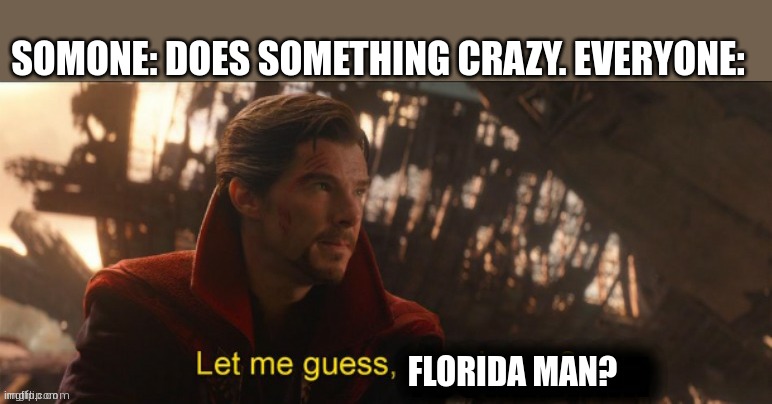 Dr Strange let me guess 2 | SOMONE: DOES SOMETHING CRAZY. EVERYONE:; FLORIDA MAN? | image tagged in dr strange let me guess 2,funny,memes,gifs,not really a gif,shower thoughts | made w/ Imgflip meme maker