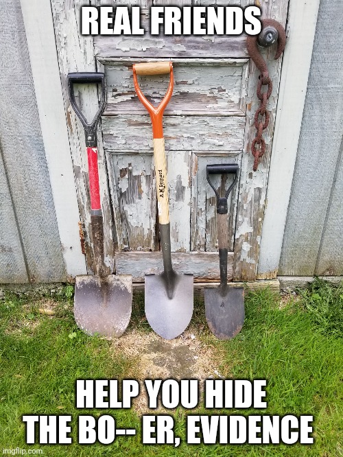 ShovelFam | REAL FRIENDS; HELP YOU HIDE THE BO-- ER, EVIDENCE | image tagged in memes,salty,oh no you didn't,friends,friendship | made w/ Imgflip meme maker