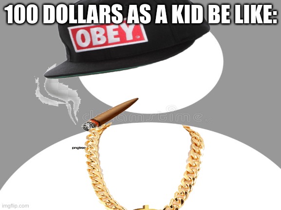 So rich wow |  100 DOLLARS AS A KID BE LIKE: | image tagged in gangsta | made w/ Imgflip meme maker
