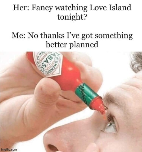 Love Island | image tagged in what a terrible day to have eyes | made w/ Imgflip meme maker
