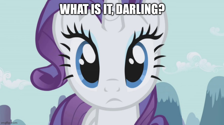 Stareful Rarity (MLP) | WHAT IS IT, DARLING? | image tagged in stareful rarity mlp | made w/ Imgflip meme maker