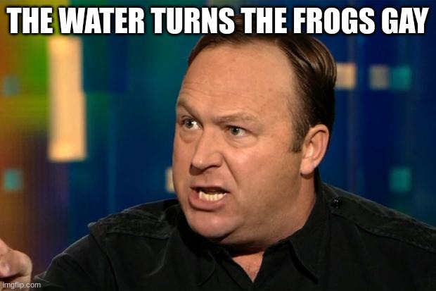 Alex Jones | THE WATER TURNS THE FROGS GAY | image tagged in alex jones | made w/ Imgflip meme maker