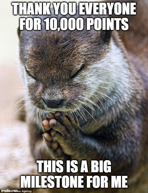 Thank you Lord Otter | THANK YOU EVERYONE FOR 10,000 POINTS; THIS IS A BIG MILESTONE FOR ME | image tagged in thank you lord otter | made w/ Imgflip meme maker