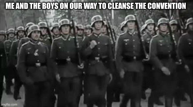 Wehrmacht Soldiers Marching  | ME AND THE BOYS ON OUR WAY TO CLEANSE THE CONVENTION | image tagged in wehrmacht soldiers marching | made w/ Imgflip meme maker