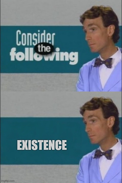 Consider the Following | EXISTENCE | image tagged in consider the following | made w/ Imgflip meme maker