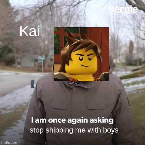 Kai with his gay ships |  Kai; stop shipping me with boys | image tagged in memes,bernie i am once again asking for your support | made w/ Imgflip meme maker