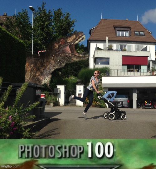 Dinosaur photoshop | image tagged in photoshop 100,funny,memes,photoshop,dinosaur,skyrim skill meme | made w/ Imgflip meme maker