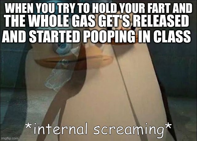 Private Internal Screaming | WHEN YOU TRY TO HOLD YOUR FART AND; THE WHOLE GAS GET'S RELEASED AND STARTED POOPING IN CLASS | image tagged in private internal screaming | made w/ Imgflip meme maker