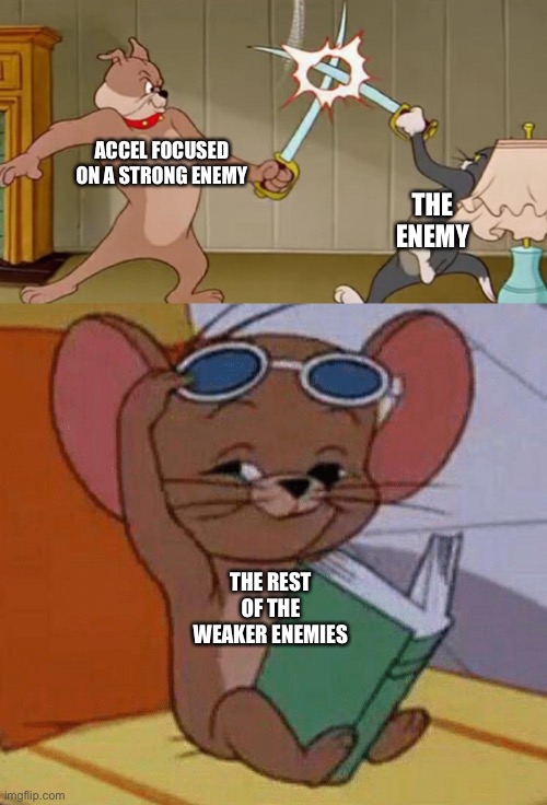 Why you must not put target onto strongest with only one tower | ACCEL FOCUSED ON A STRONG ENEMY; THE ENEMY; THE REST OF THE WEAKER ENEMIES | image tagged in tom and jerry swordfight,roblox meme,tds meme | made w/ Imgflip meme maker