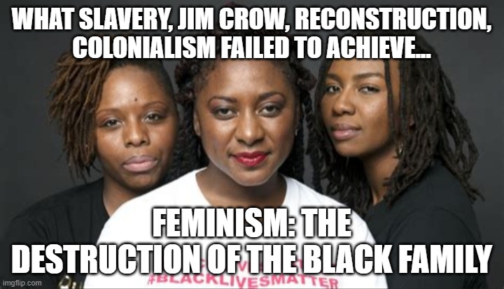 Black feminism | WHAT SLAVERY, JIM CROW, RECONSTRUCTION, COLONIALISM FAILED TO ACHIEVE... FEMINISM: THE DESTRUCTION OF THE BLACK FAMILY | image tagged in blm marxists leaders | made w/ Imgflip meme maker