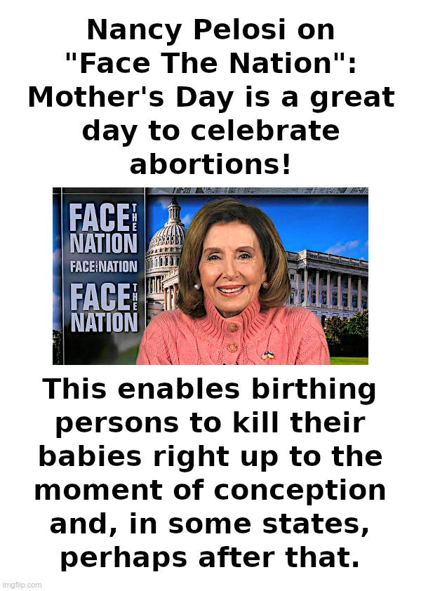 Nancy Pelosi on Mother's Day | image tagged in nancy pelosi,face the nation,mother's day,birthing person,abortion,abortion is murder | made w/ Imgflip meme maker