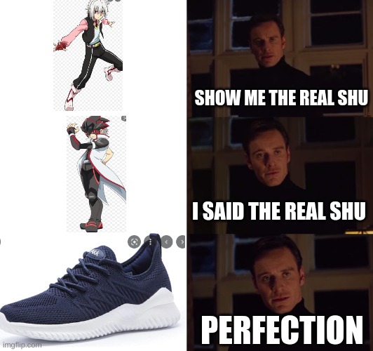 shoe and space cheeto | SHOW ME THE REAL SHU; I SAID THE REAL SHU; PERFECTION | image tagged in perfection | made w/ Imgflip meme maker