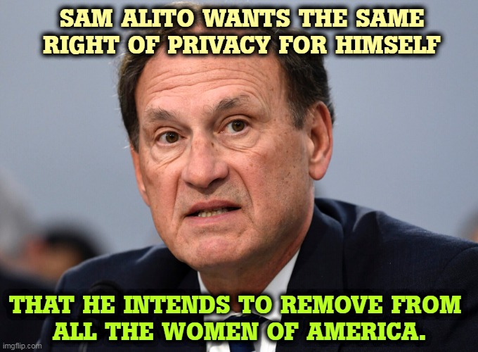 Pig. | SAM ALITO WANTS THE SAME RIGHT OF PRIVACY FOR HIMSELF; THAT HE INTENDS TO REMOVE FROM 
ALL THE WOMEN OF AMERICA. | image tagged in alito,pig,privacy,remove,women | made w/ Imgflip meme maker