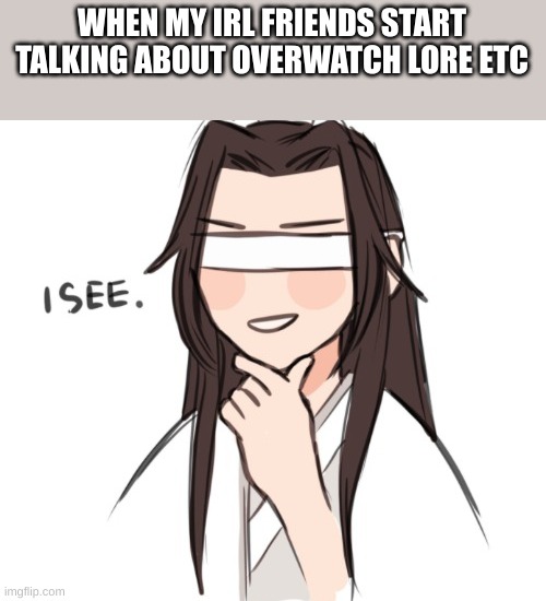 i see | WHEN MY IRL FRIENDS START TALKING ABOUT OVERWATCH LORE ETC | image tagged in i see | made w/ Imgflip meme maker