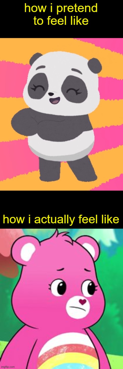 Miranda the Panda's feelings | how i pretend to feel like; how i actually feel like | image tagged in memes,feeling | made w/ Imgflip meme maker