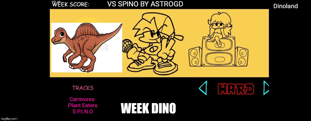 Fnf VS spino (mod idea by astro | VS SPINO BY ASTROGD; Dinoland; WEEK DINO; Carnivores 
Plant Eaters
S.P.I.N.O | image tagged in fnf custom week | made w/ Imgflip meme maker