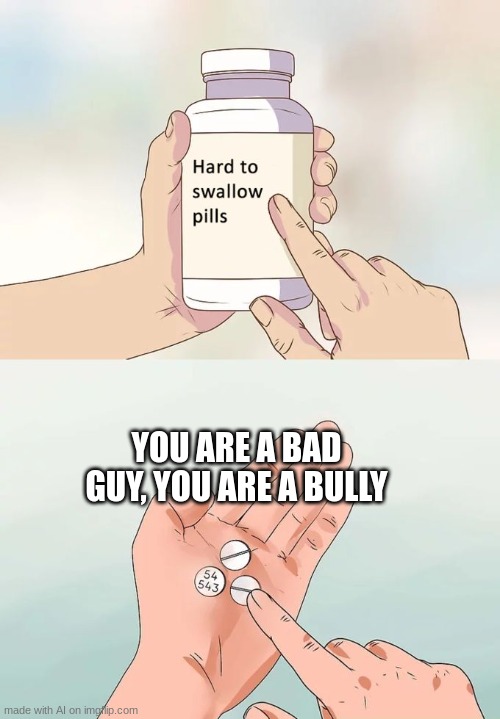 how did it know?! | YOU ARE A BAD GUY, YOU ARE A BULLY | image tagged in memes,hard to swallow pills | made w/ Imgflip meme maker