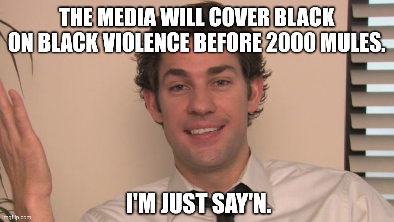 Serious hush hush. | THE MEDIA WILL COVER BLACK ON BLACK VIOLENCE BEFORE 2000 MULES. I'M JUST SAY'N. | image tagged in memes | made w/ Imgflip meme maker