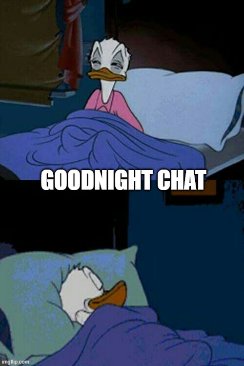 Goodnight chat | GOODNIGHT CHAT | image tagged in sleepy donald duck in bed | made w/ Imgflip meme maker