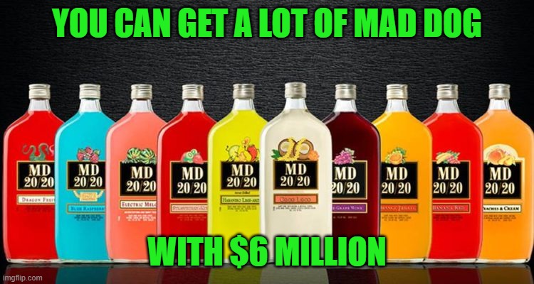 MD 2020 | YOU CAN GET A LOT OF MAD DOG WITH $6 MILLION | image tagged in md 2020 | made w/ Imgflip meme maker
