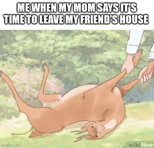 :( | ME WHEN MY MOM SAYS IT'S TIME TO LEAVE MY FRIEND'S HOUSE | image tagged in oh dear,deer,pack your things we're leaving,leaving,nooooooooo | made w/ Imgflip meme maker