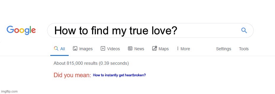 Did you mean? | How to find my true love? How to instantly get heartbroken? | image tagged in did you mean | made w/ Imgflip meme maker