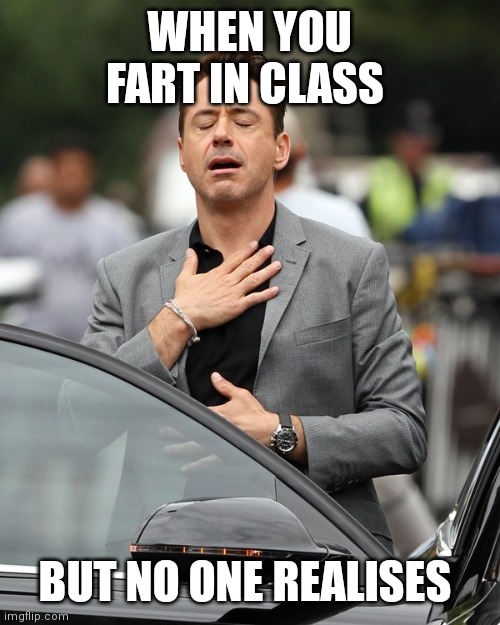 Class fart | WHEN YOU FART IN CLASS; BUT NO ONE REALISES | image tagged in relief | made w/ Imgflip meme maker