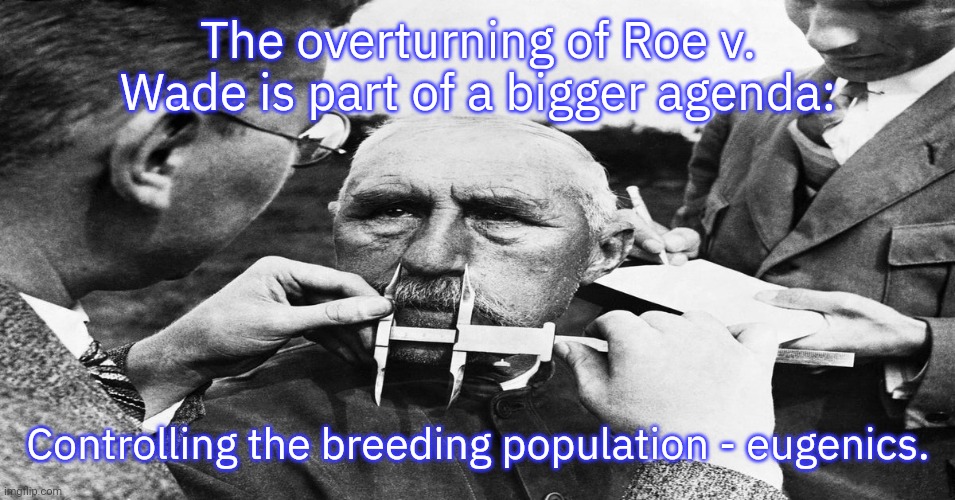 Back to the time when involuntary sterilization was common | The overturning of Roe v. Wade is part of a bigger agenda:; Controlling the breeding population - eugenics. | image tagged in nazi scientific racism eugenics,pro-life,movement,supreme court,american,history | made w/ Imgflip meme maker