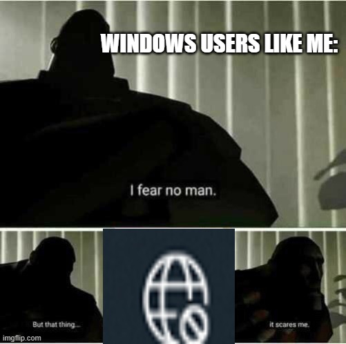 I fear no man | WINDOWS USERS LIKE ME: | image tagged in i fear no man | made w/ Imgflip meme maker