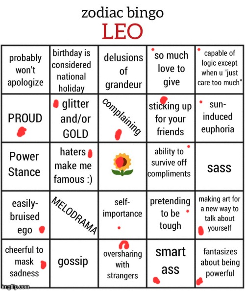 Leo bingo | image tagged in leo bingo | made w/ Imgflip meme maker