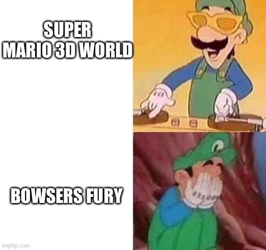 Luigi DJ Crying Meme |  SUPER MARIO 3D WORLD; BOWSERS FURY | image tagged in luigi dj crying meme | made w/ Imgflip meme maker