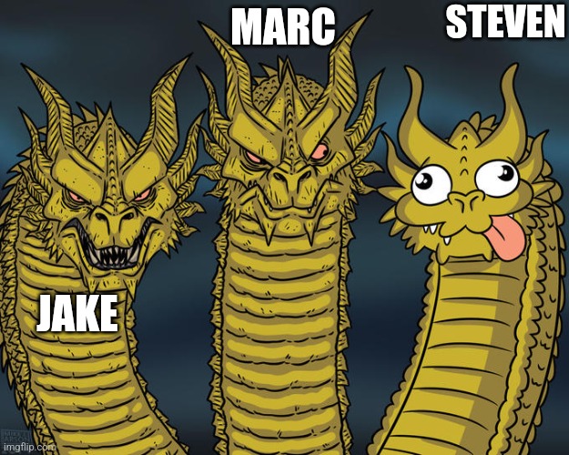 Moon knight | STEVEN; MARC; JAKE | image tagged in three-headed dragon | made w/ Imgflip meme maker