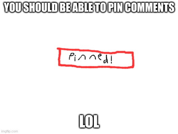 this would be awsome | YOU SHOULD BE ABLE TO PIN COMMENTS; LOL | image tagged in blank white template,idea,pinned,lol,comments | made w/ Imgflip meme maker