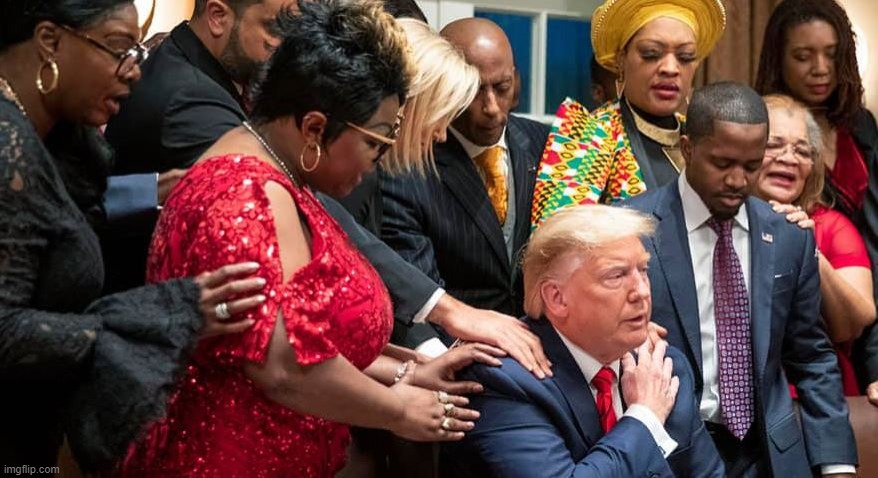 Trump with Black Prayer Warriors | image tagged in trump with black prayer warriors | made w/ Imgflip meme maker