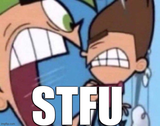 Cosmo yelling at timmy | STFU | image tagged in cosmo yelling at timmy | made w/ Imgflip meme maker