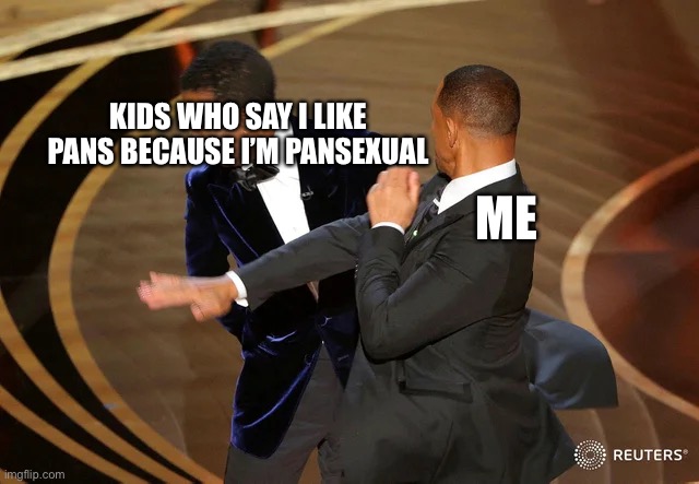 Well yes | KIDS WHO SAY I LIKE PANS BECAUSE I’M PANSEXUAL; ME | image tagged in will smith punching chris rock | made w/ Imgflip meme maker