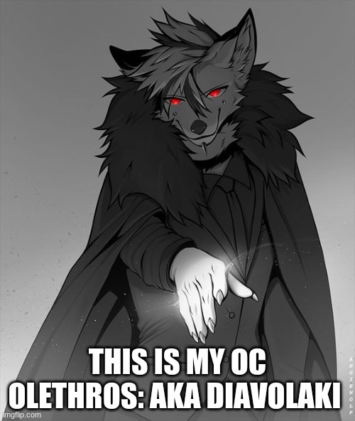 art by Angiewolfart | THIS IS MY OC OLETHROS: AKA DIAVOLAKI | image tagged in furry,art,oc | made w/ Imgflip meme maker