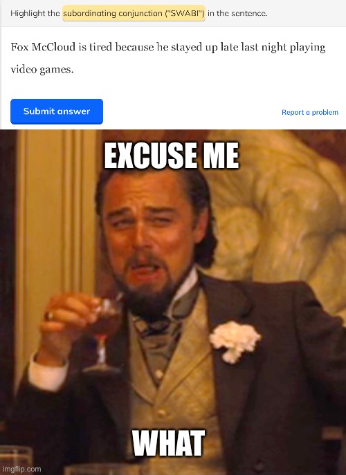 ? | EXCUSE ME; WHAT | image tagged in memes,laughing leo,funny | made w/ Imgflip meme maker
