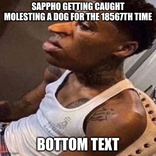 sappho sucks | SAPPHO GETTING CAUGHT MOLESTING A DOG FOR THE 18567TH TIME; BOTTOM TEXT | image tagged in quandale dingle | made w/ Imgflip meme maker